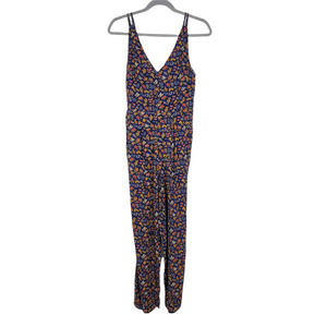Madewell Woman's Navy Floral Print V-neck Jumpsuit Size 00